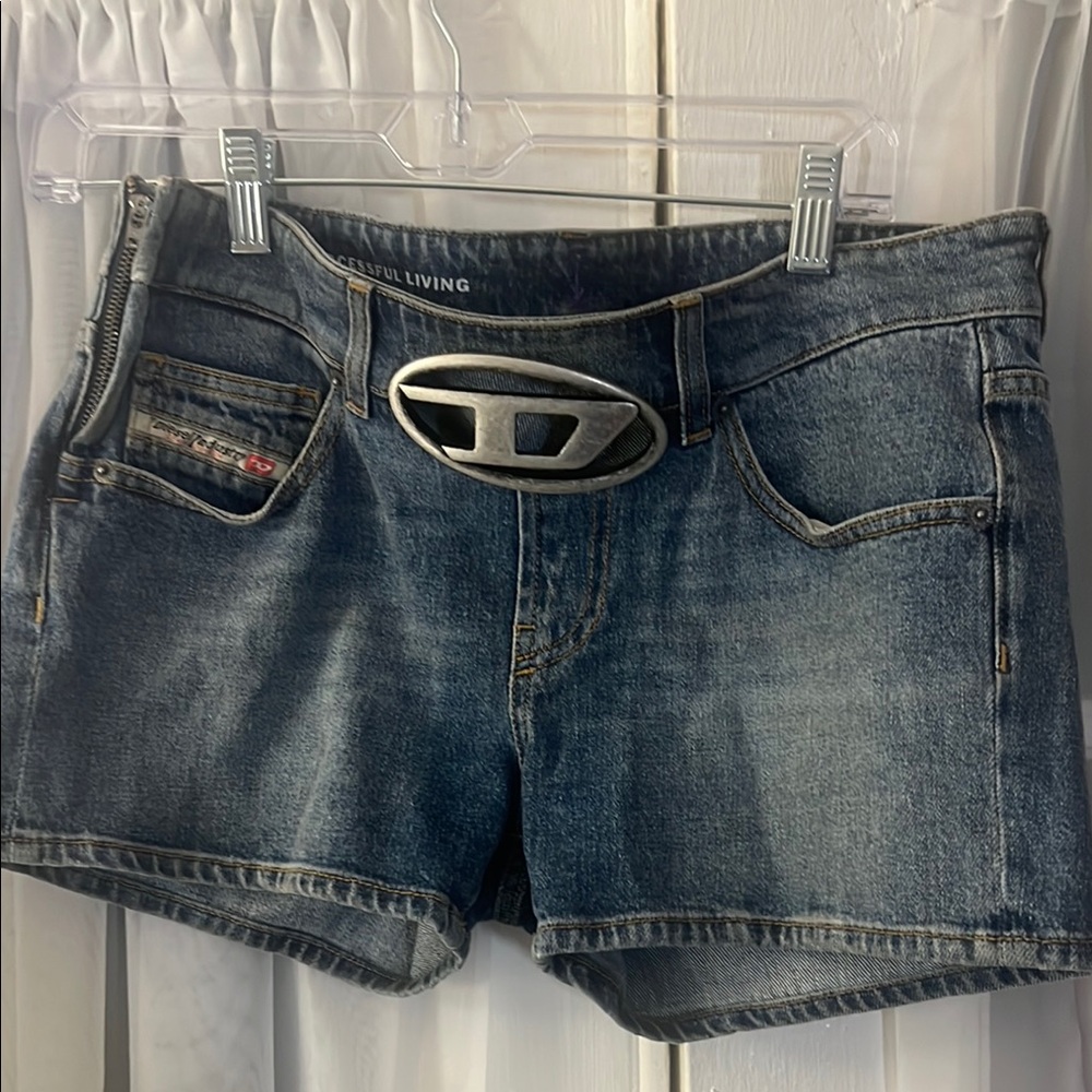 Diesel Cut Out Buckle De-Lyla-Sh-Fsc Denim Shorts 'Blue' Women’s Size 26